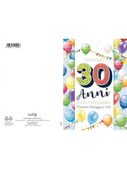 BIGLIETTO COMPLEANNO 30 ANNI FOIL LOD68