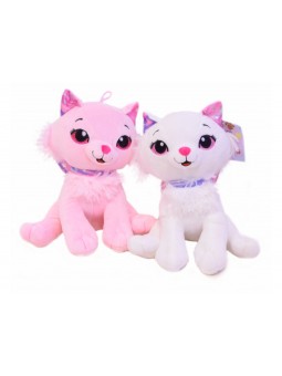 GATTO PELUCHE ROSA/BIA.25CM PTS20747/25