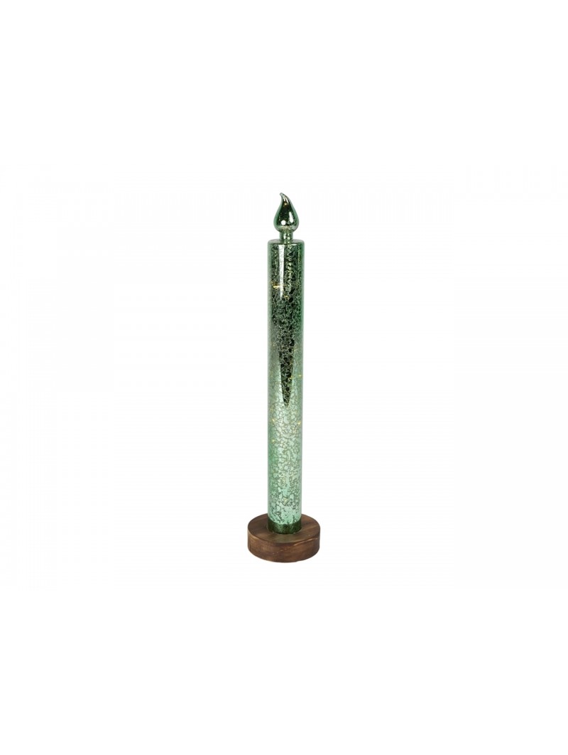 CANDELA VETRO 8X40CM LED VERDE 139658